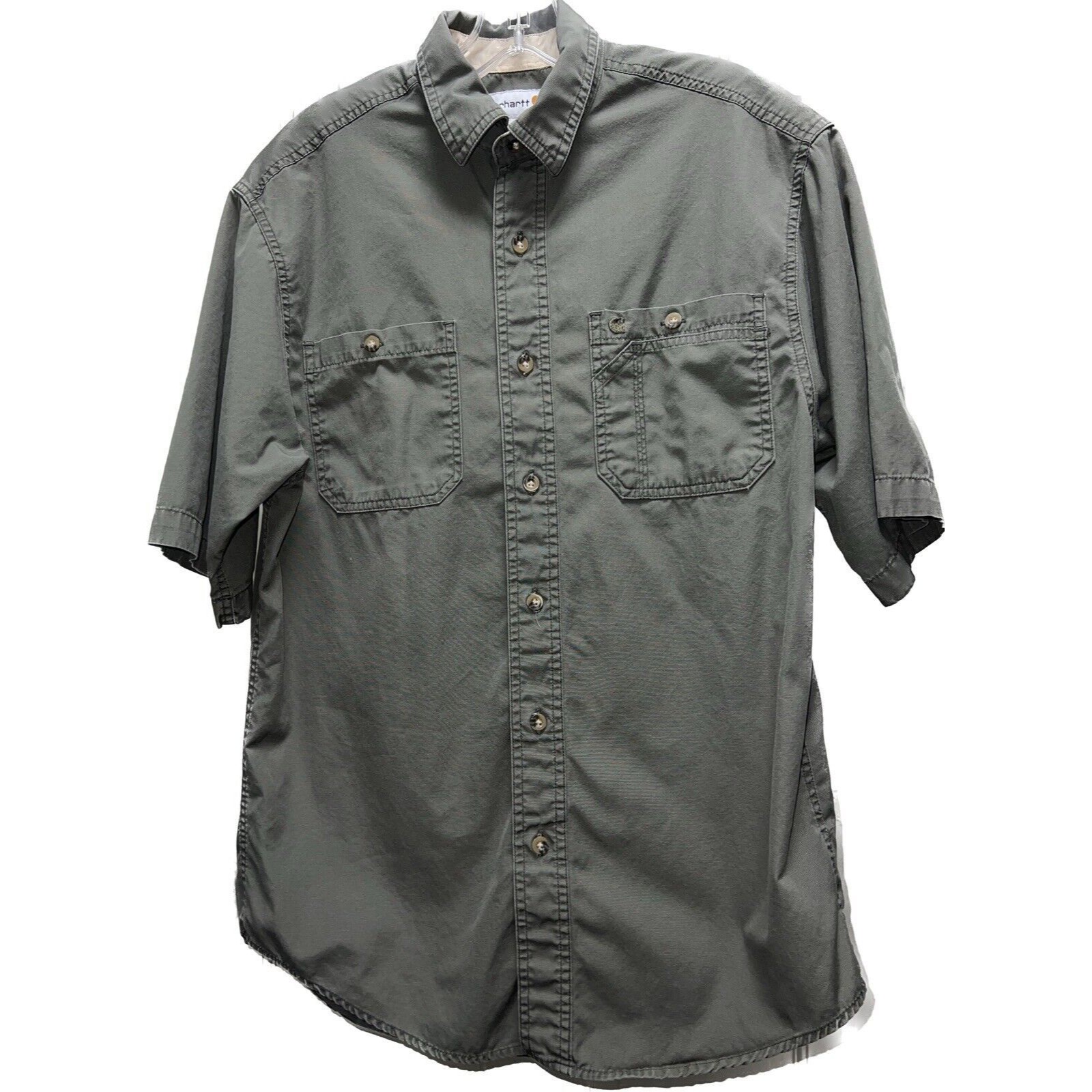 Carhartt Men's Med Utility Tradesman Button Up Green Work Shirt Short Sleeve